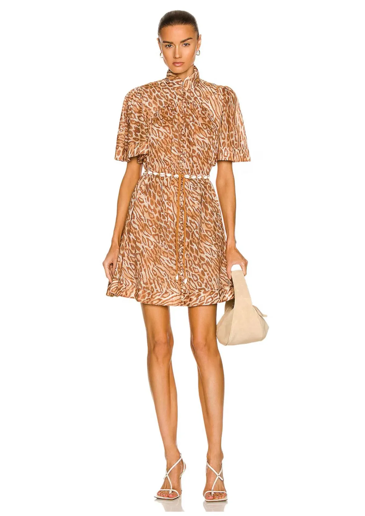 Zimmermann Tropicana Flutter Sleeve Mini Dress Brown Leopard Print Size 0 / AU 8 - Image 1