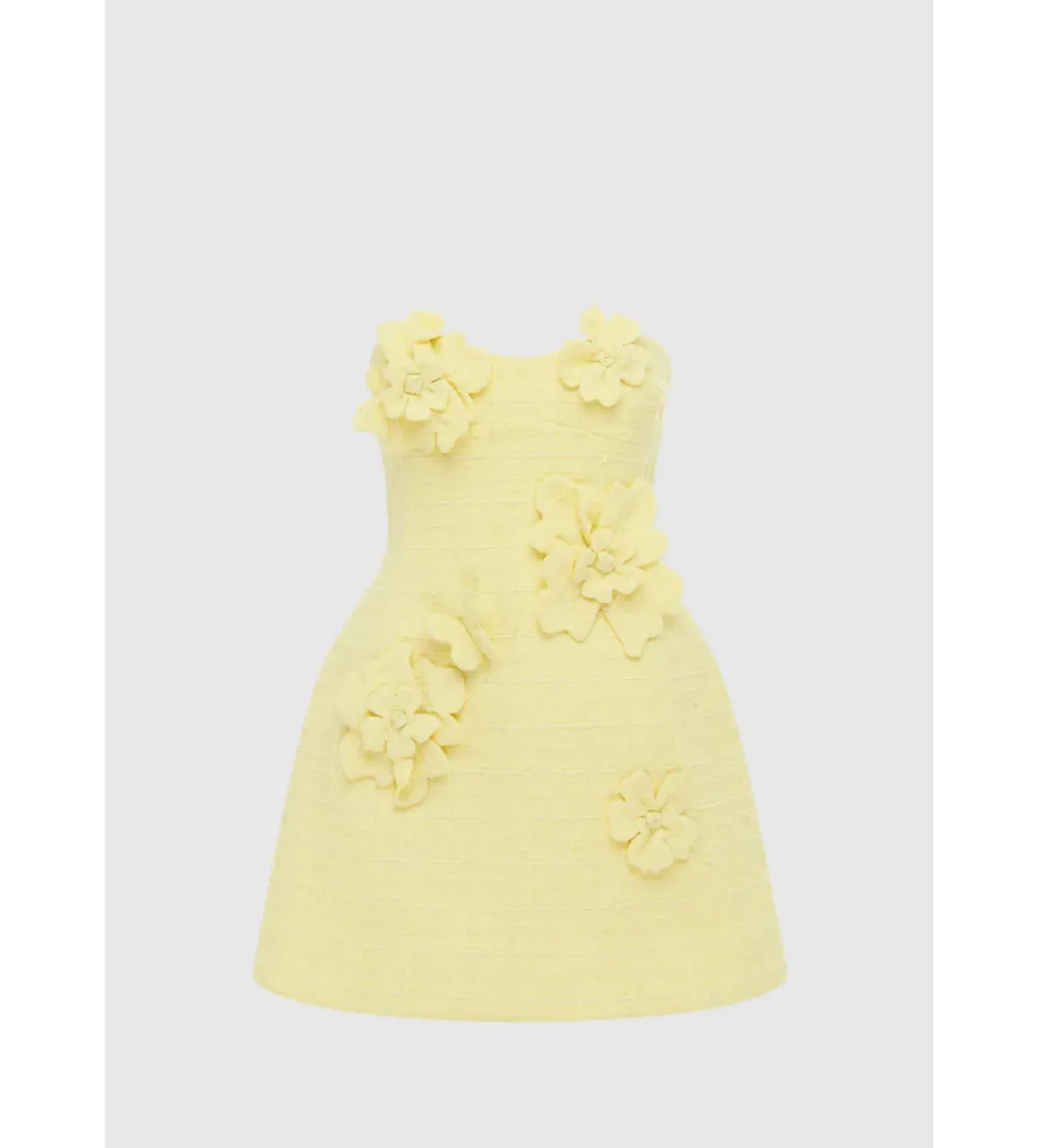 Leo Lin Rosario Tweed Petal Bustier Mini Dress in Sorbet Yellow Size 8 for rent on The Volte - main image