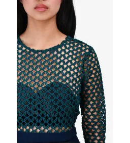 Self-Portrait Crochet Dress with Ruched Skirt Navy Blue/Teal Size 2/Au 6 for rent on The Volte - image 1