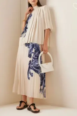 Alemais Rider Pleated Blouse Size AU 10 and Skirt Size AU 10 Set White Blue Print for rent on The Volte - image 1