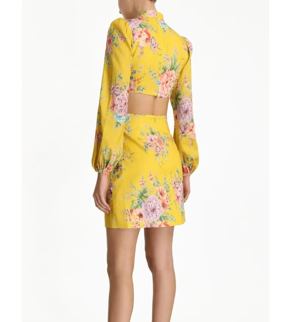 Zimmermann Zinnia Bow Cut Out Mini Dress Golden Floral Size 0/AU 8 - Image 3