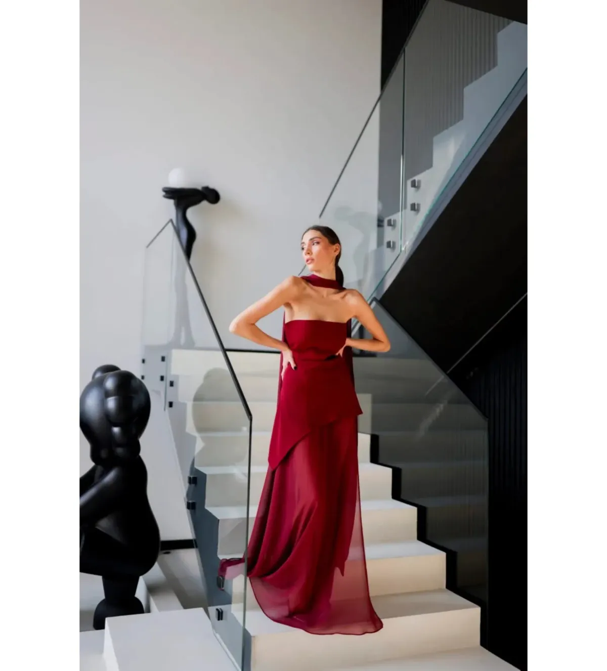 Matters Store Monaco Maxi Dress with Scarf Burgundy Size AU 8 - Image 1