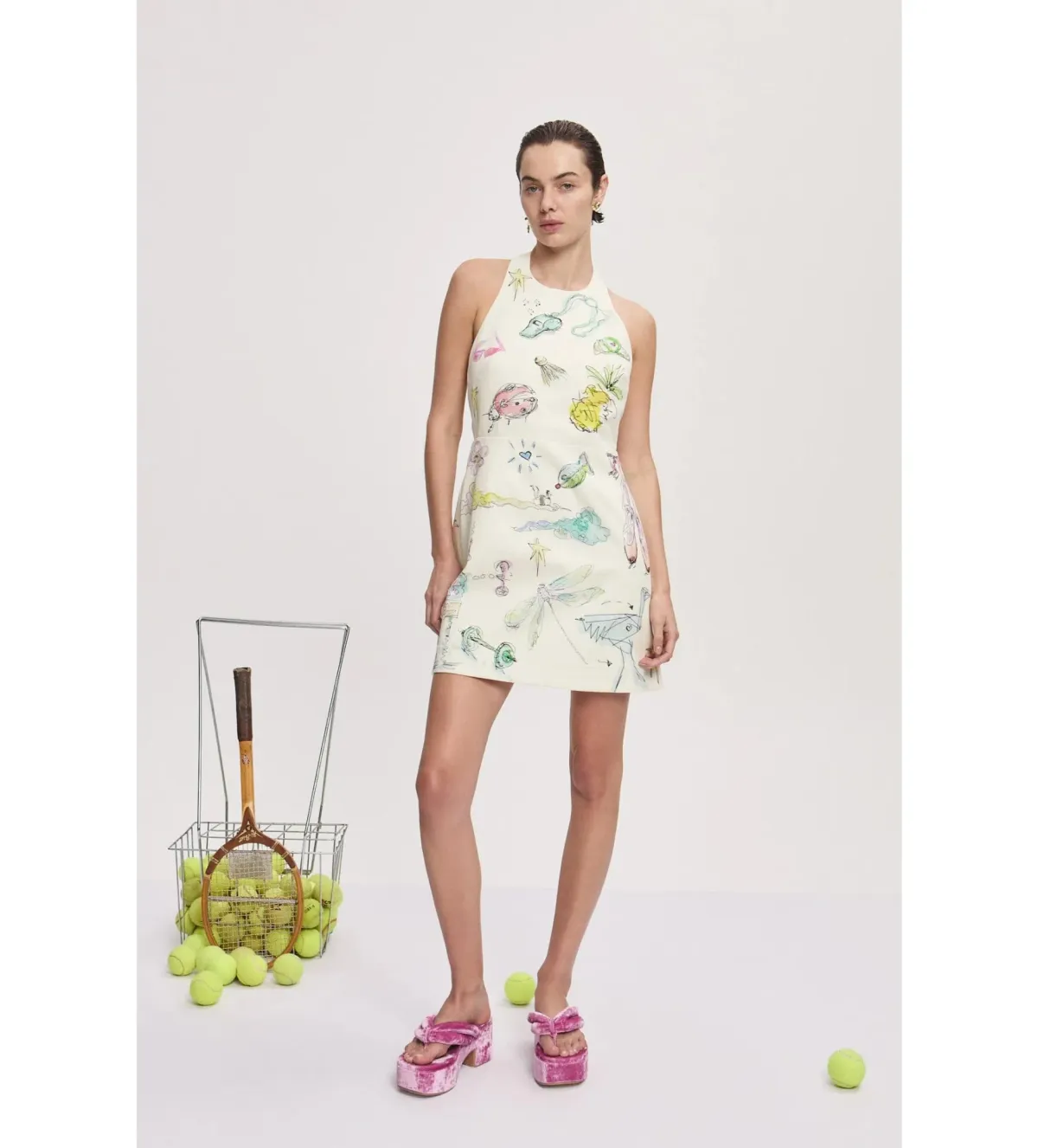 Alemais Court Mini Dress Cream Print Size AU 10 - Image 1