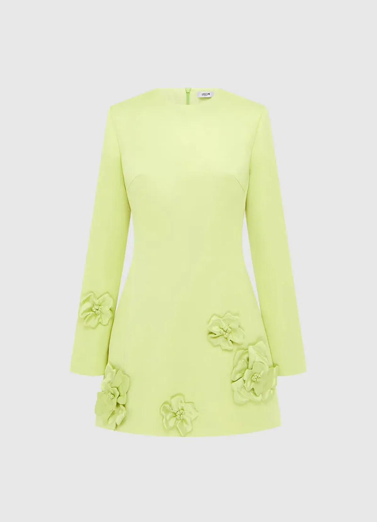 Leo Lin Aliza Long Sleeve Petal Mini Dress Chartreuse Size AU 12 for rent on The Volte - main image