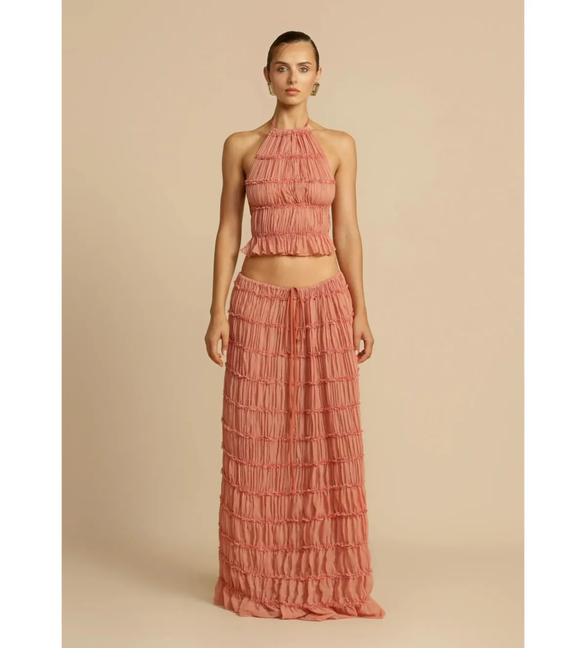 Arcina Ori Juliette Halter and Maxi Skirt Set Peach Size AU 10 - Image 1