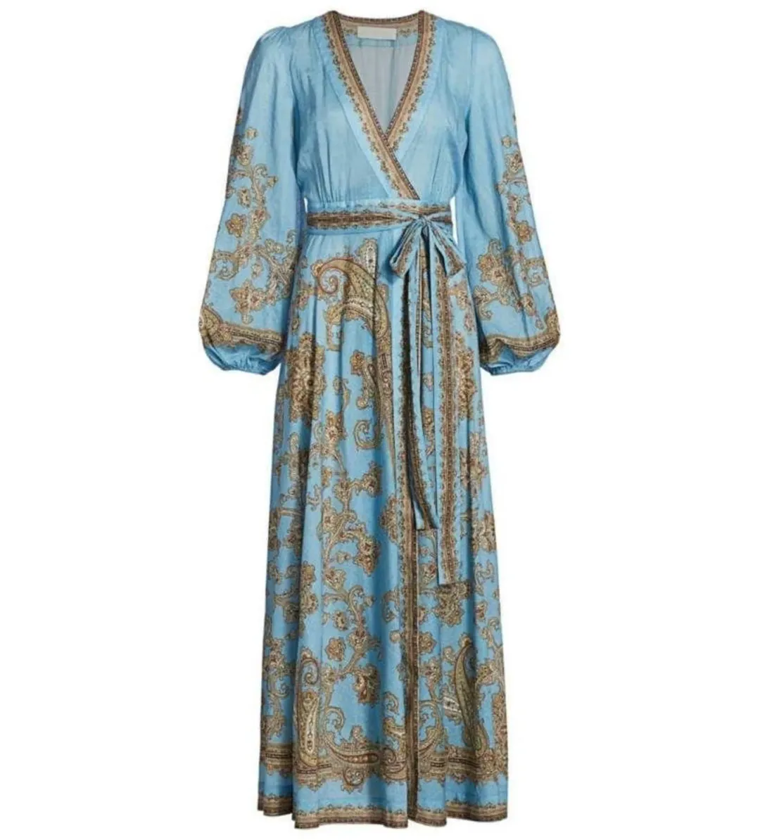 Zimmermann Fiesta Paisley-print Linen Wrap Dress In Blue Size 1/Au 10 for rent on The Volte - main image