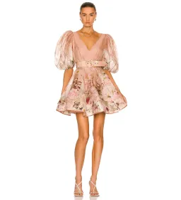 Zimmermann Dancer Puff Sleeve Mini Dress Blush Garden Floral Size 2 /Au 12 for rent on The Volte - image 1