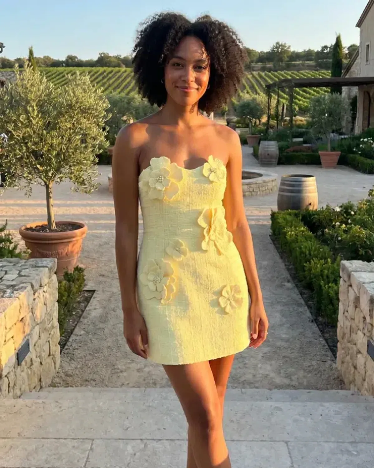 Leo Lin Rosario Tweed Petal Bustier Mini Dress Sorbet Yellow Size 10 - Image 1