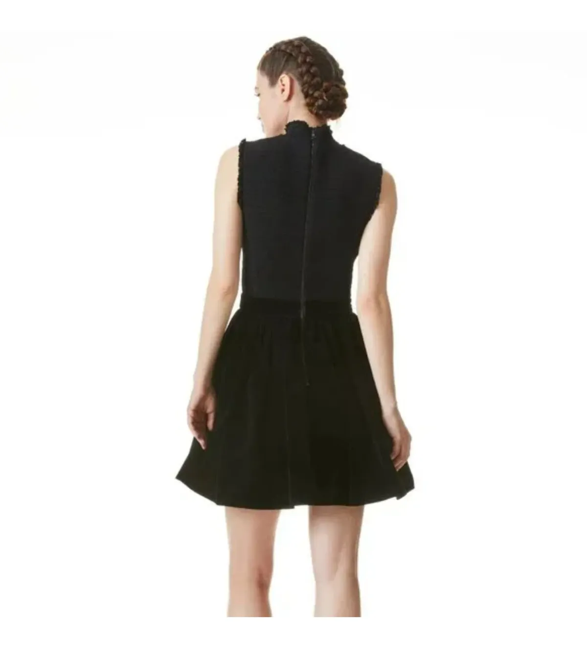 Alice & Olivia Barrett Shirred Crepe and Velvet Mini Dress Size AU 12 - Image 3