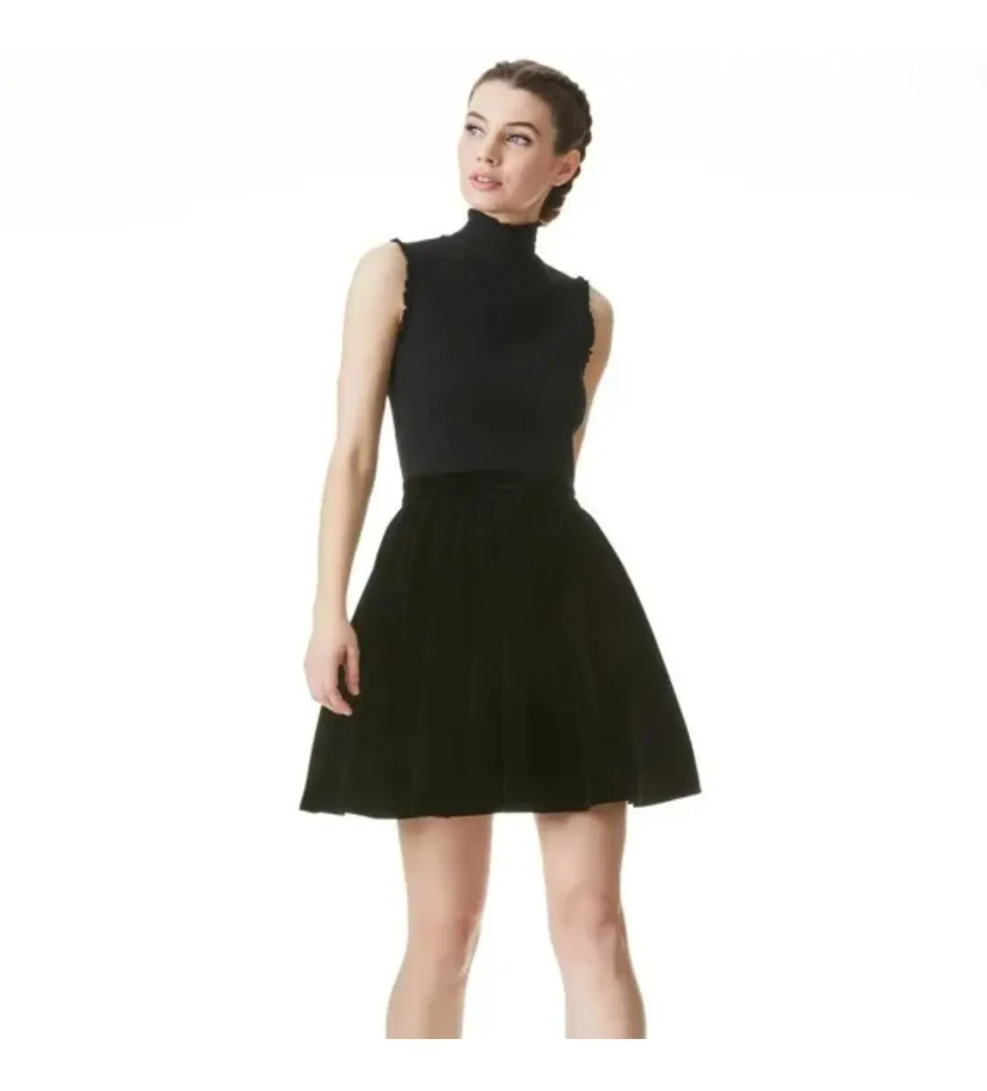 Alice & Olivia Barrett Shirred Crepe and Velvet Mini Dress Size AU 12 for rent on The Volte - main image