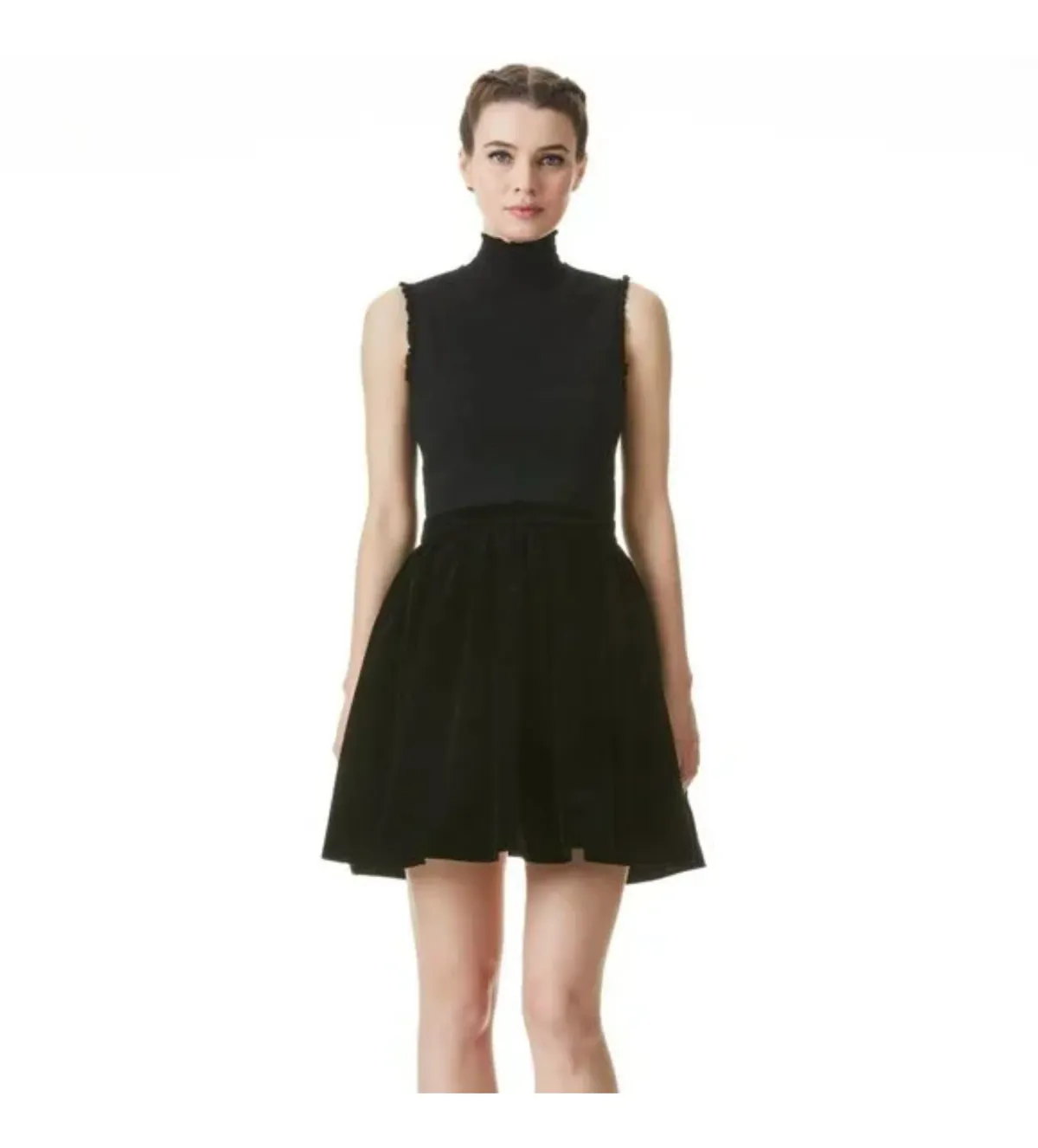 Alice & Olivia Barrett Shirred Crepe and Velvet Mini Dress Size AU 12 for rent on The Volte - main image