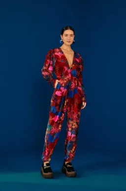 Farm Rio Snake Velvet Jumpsuit Garden Red Size 12/L for rent on The Volte - image 5