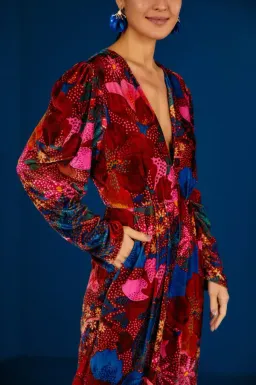 Farm Rio Snake Velvet Jumpsuit Garden Red Size 12/L for rent on The Volte - image 6