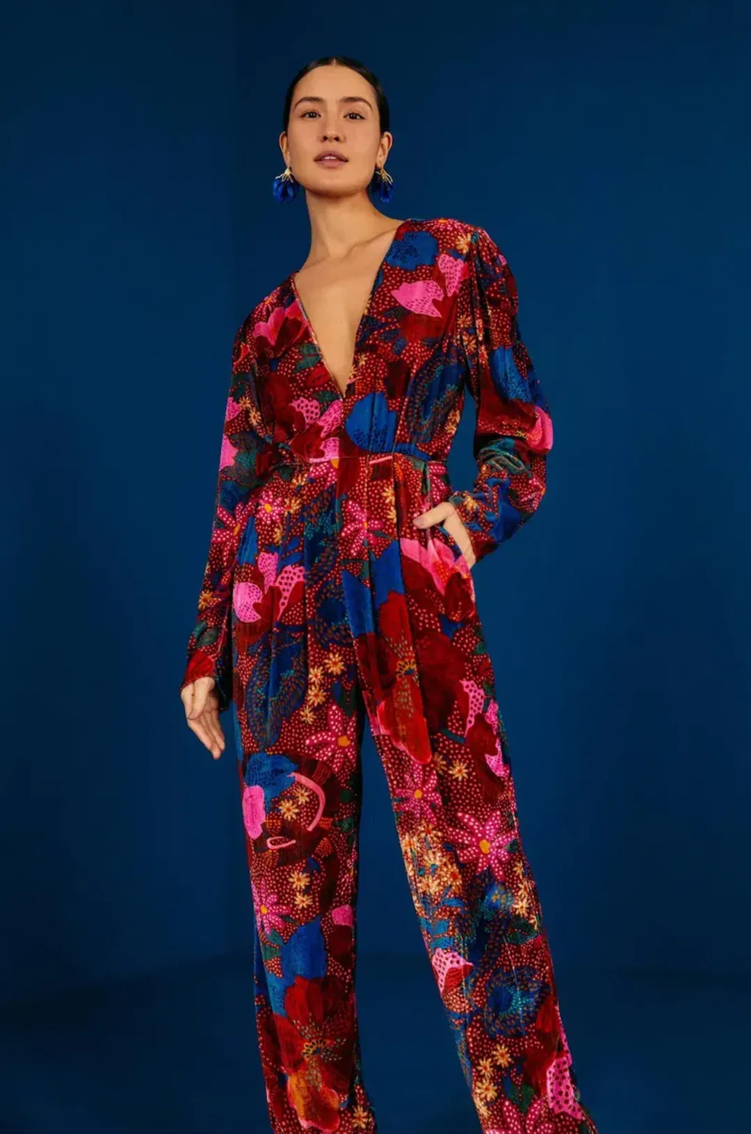 Farm Rio Snake Velvet Jumpsuit Garden Red Size 12/L for rent on The Volte - main image