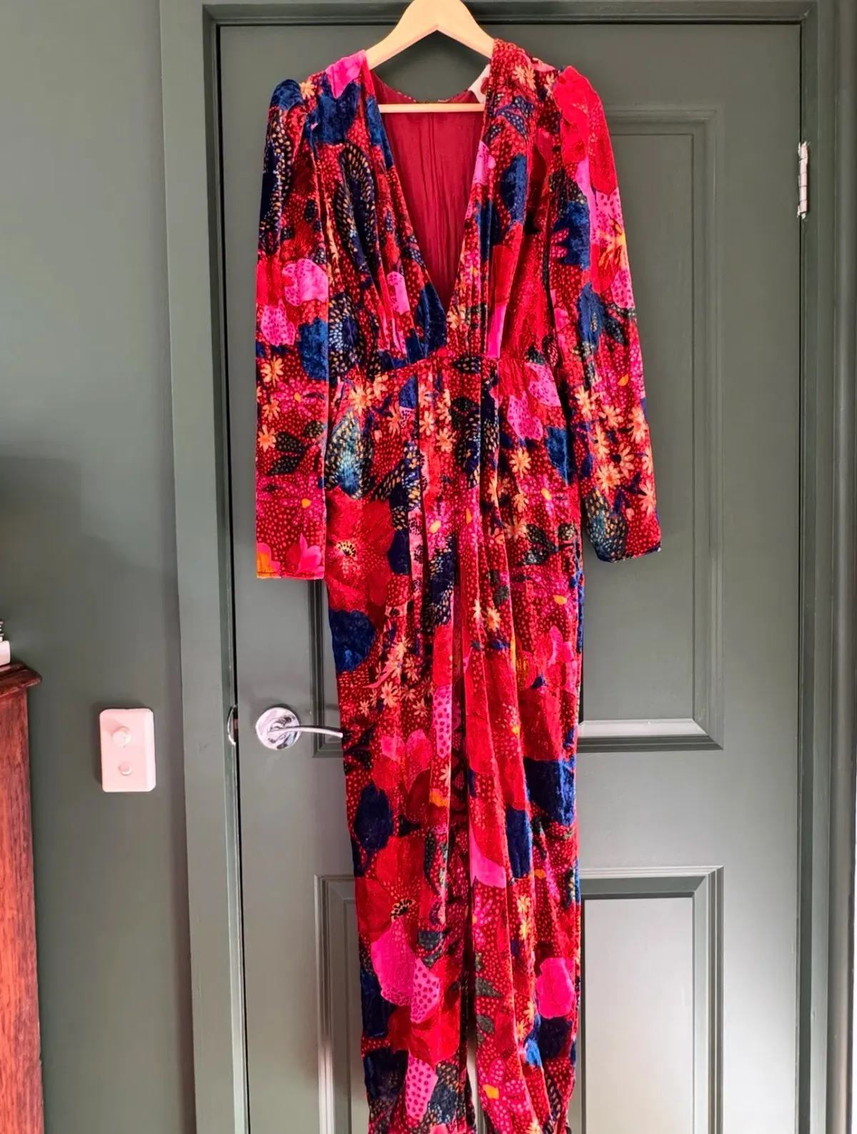 Farm Rio Snake Velvet Jumpsuit Garden Red Size 12/L for rent on The Volte - main image