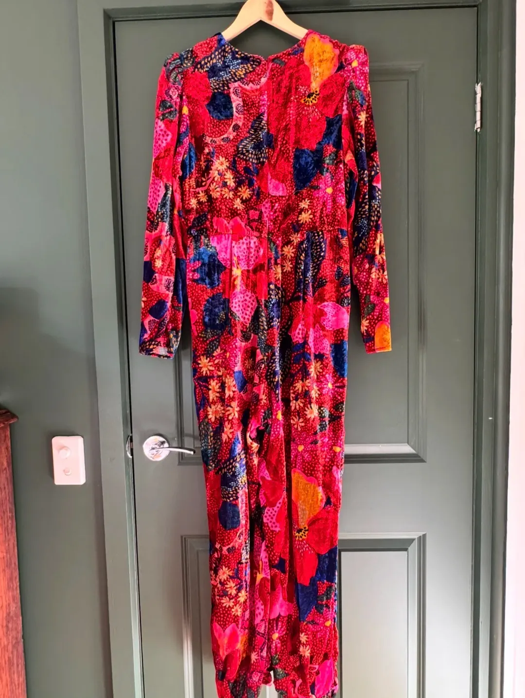 Farm Rio Snake Velvet Jumpsuit Garden Red Size 12/L for rent on The Volte - main image