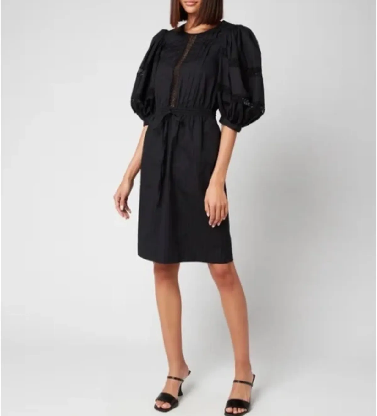 See By Chloe Cotton Poplin Puff Sleeve Knee-Length Dress Black Size AU 12 - Image 1