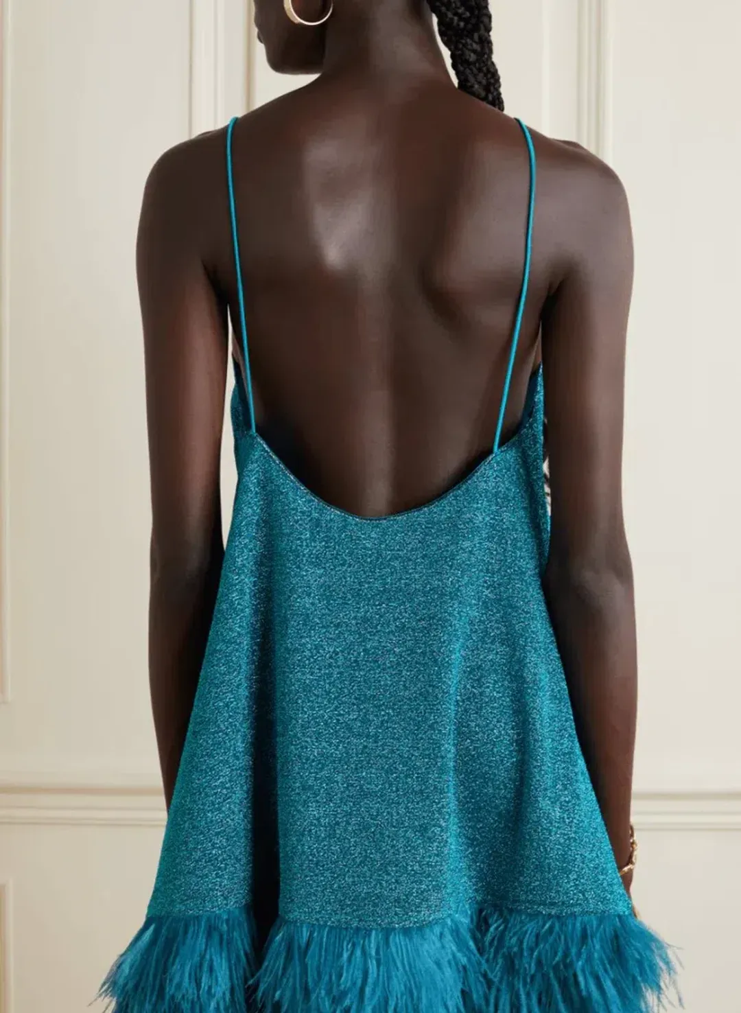 Oseree Lumiere Feather Trimmed Mini Dress Blue Size AU 10 for rent on The Volte - main image