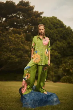 Alemais Olivia Shirt and Pant Set Green Floral Size 12 for rent on The Volte - image 2
