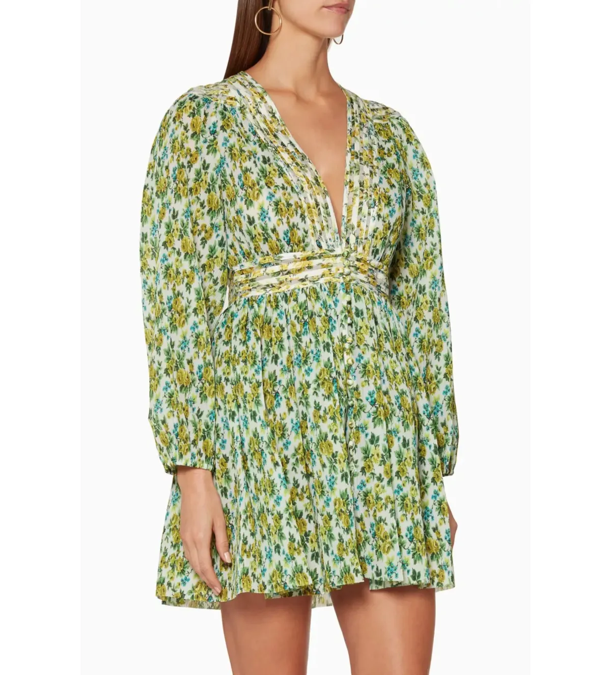 Zimmermann Golden Plisse Mini Dress Lemonade-Acid Floral-Print Size 0/Au 8 - Image 2