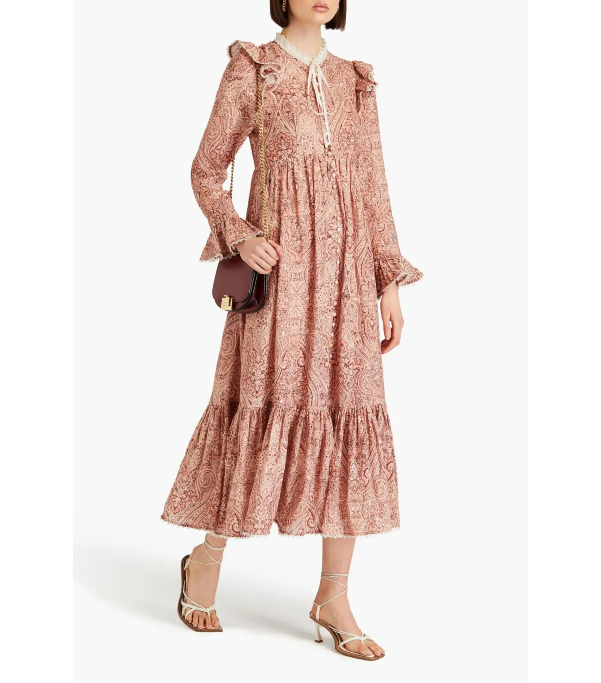 Zimmermann The Wonderland Frilled Midi Dress in Blush Paisley Size 1 / AU 10 - Image 1