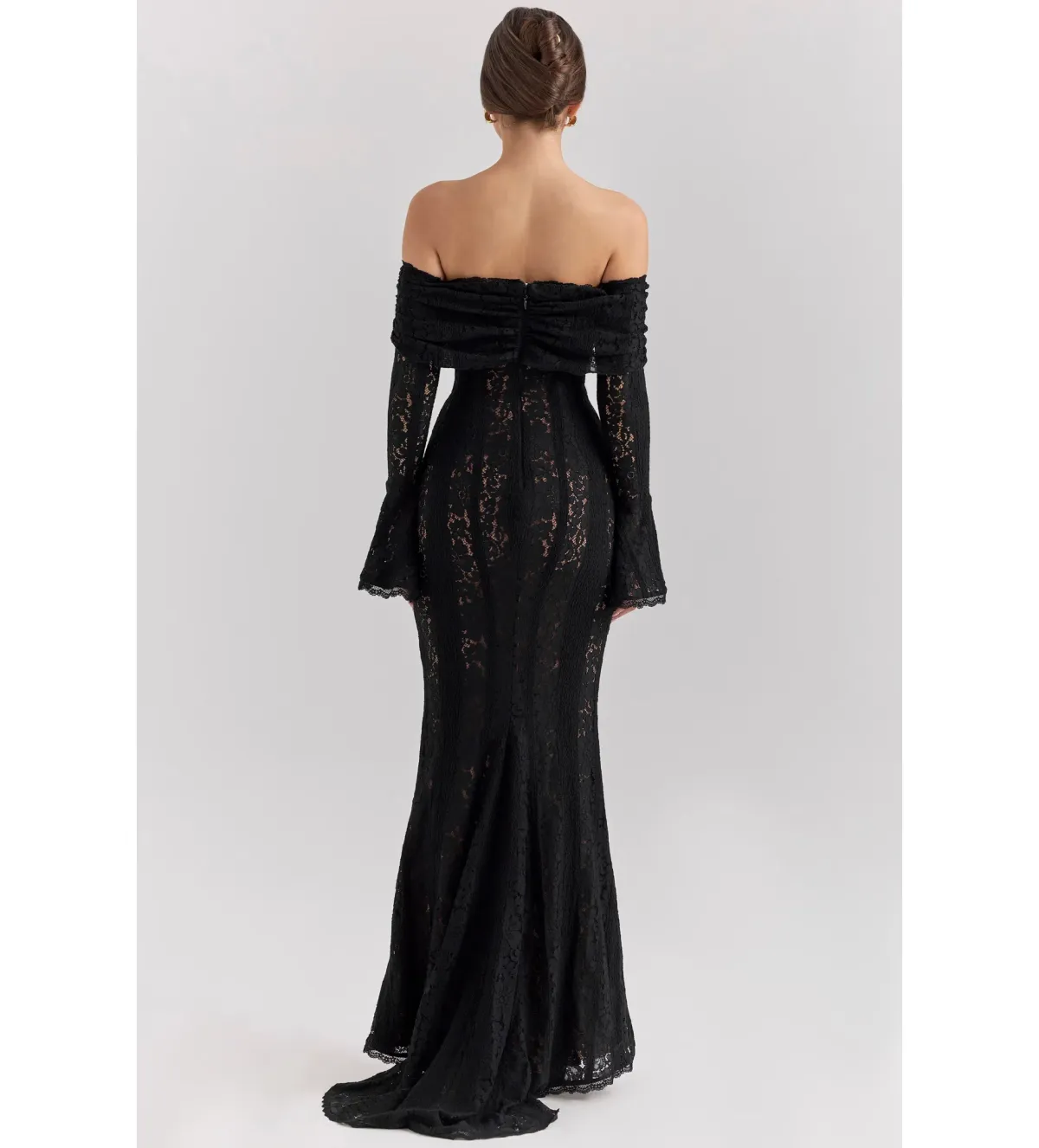 House of CB Belle Off Shoulder Floral Lace Maxi Dress Black Size AU 14 - Image 4