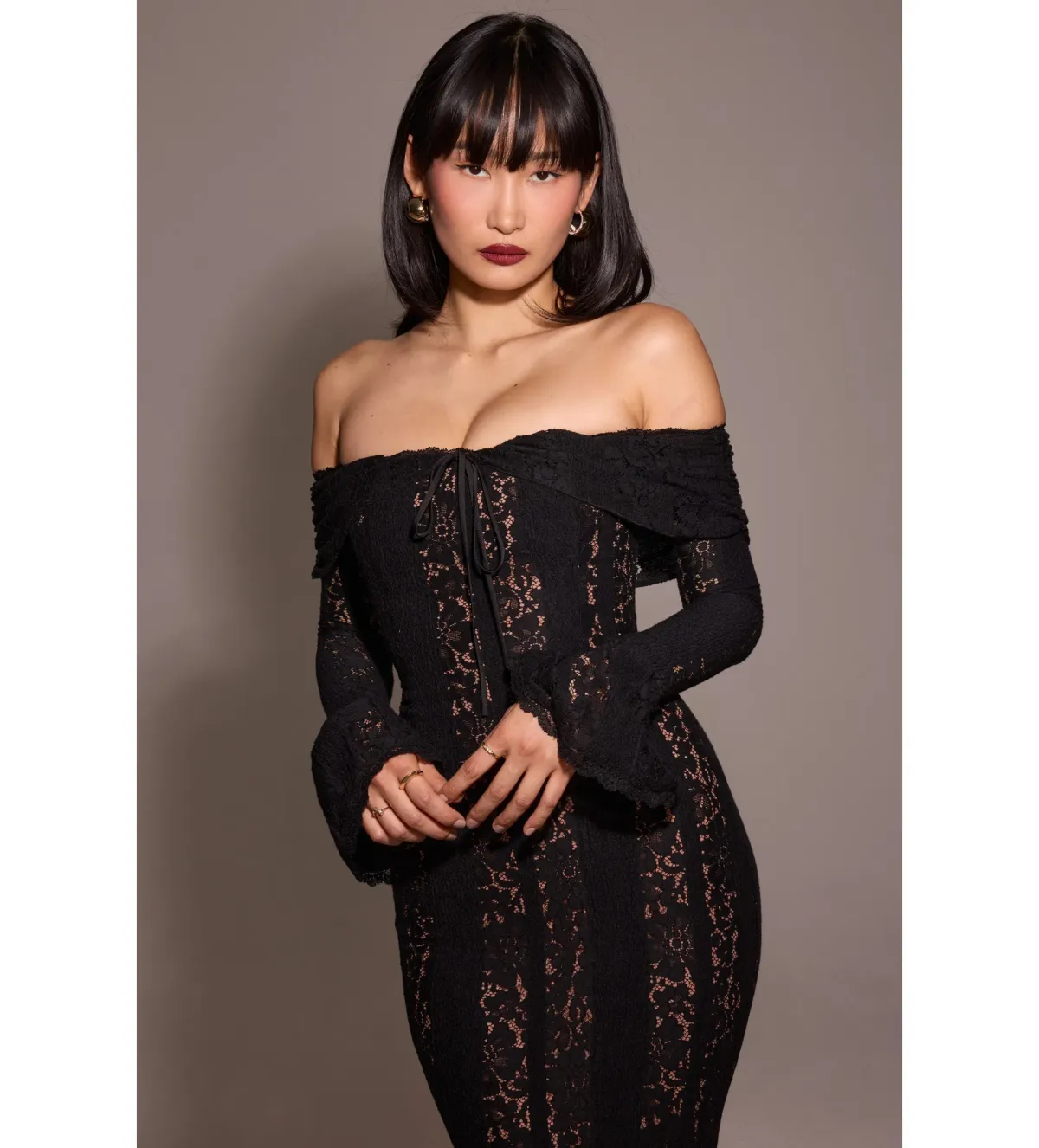 House of CB Belle Off Shoulder Floral Lace Maxi Dress Black Size AU 14 - Image 5