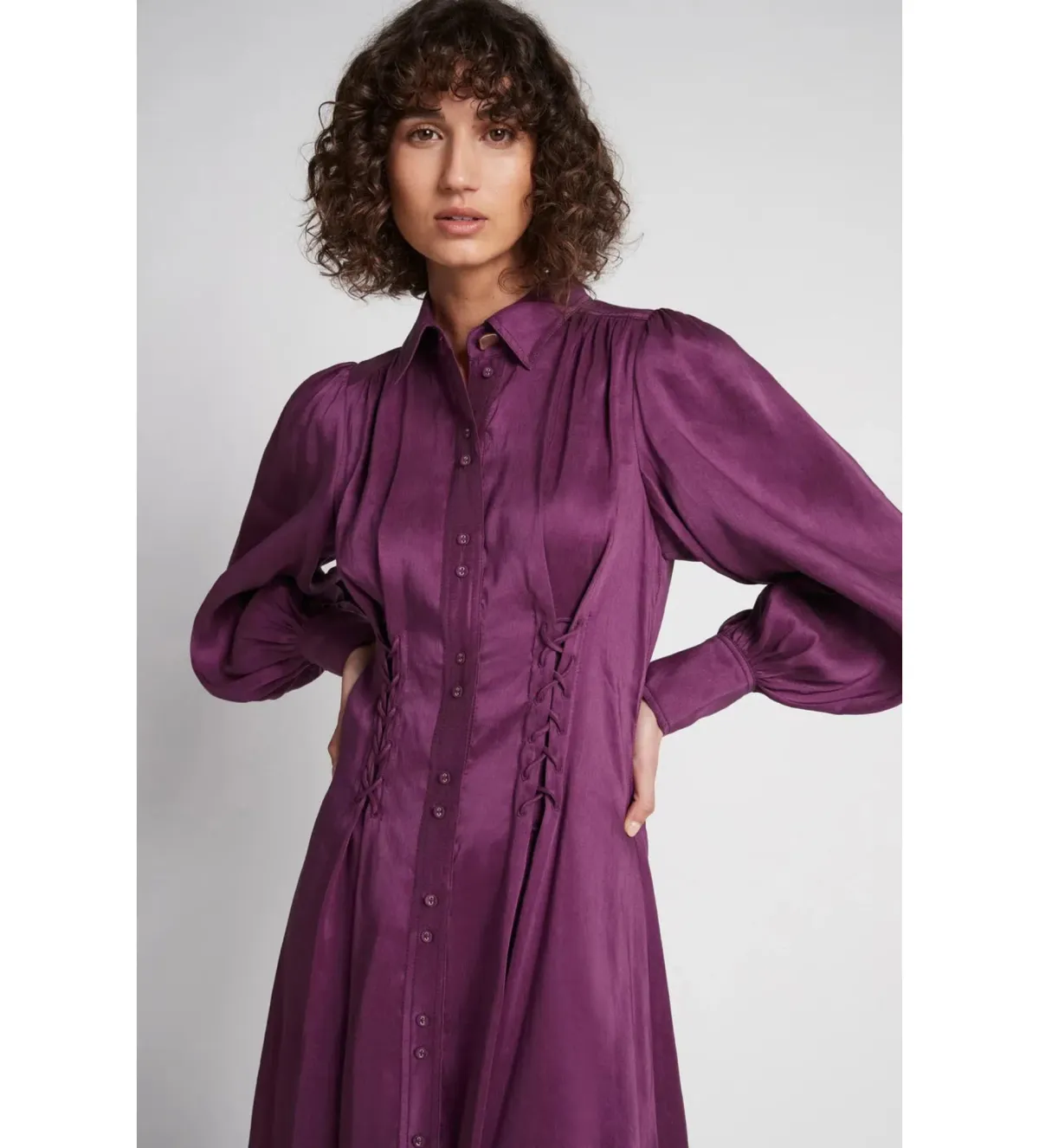 Aje Ephemera Lace Up Shirt Dress Purple Size 6 - Image 2