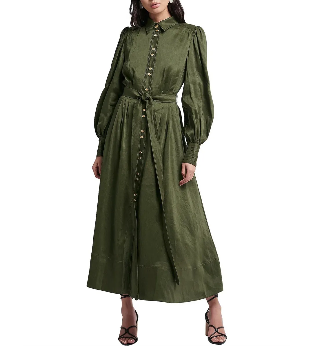 Aje Oxidised Shirt Dress Green Size 8 for rent on The Volte - main image