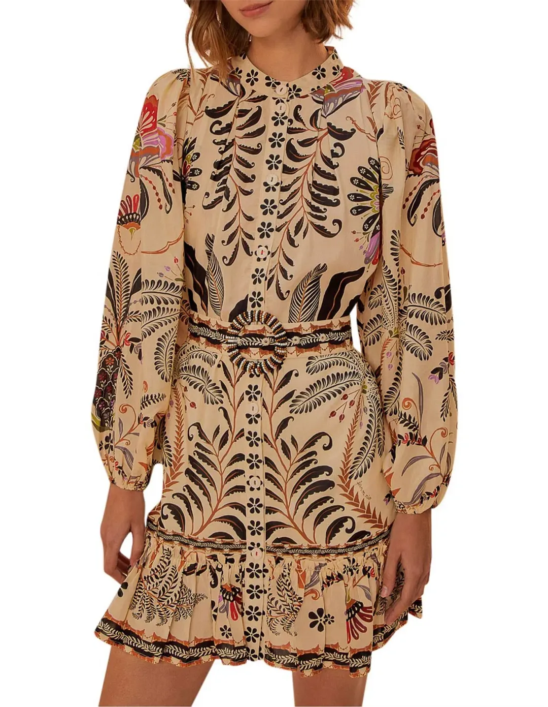 Farm Rio Classic Nature Sand Mini Dress Print Size AU 12 for rent on The Volte - main image
