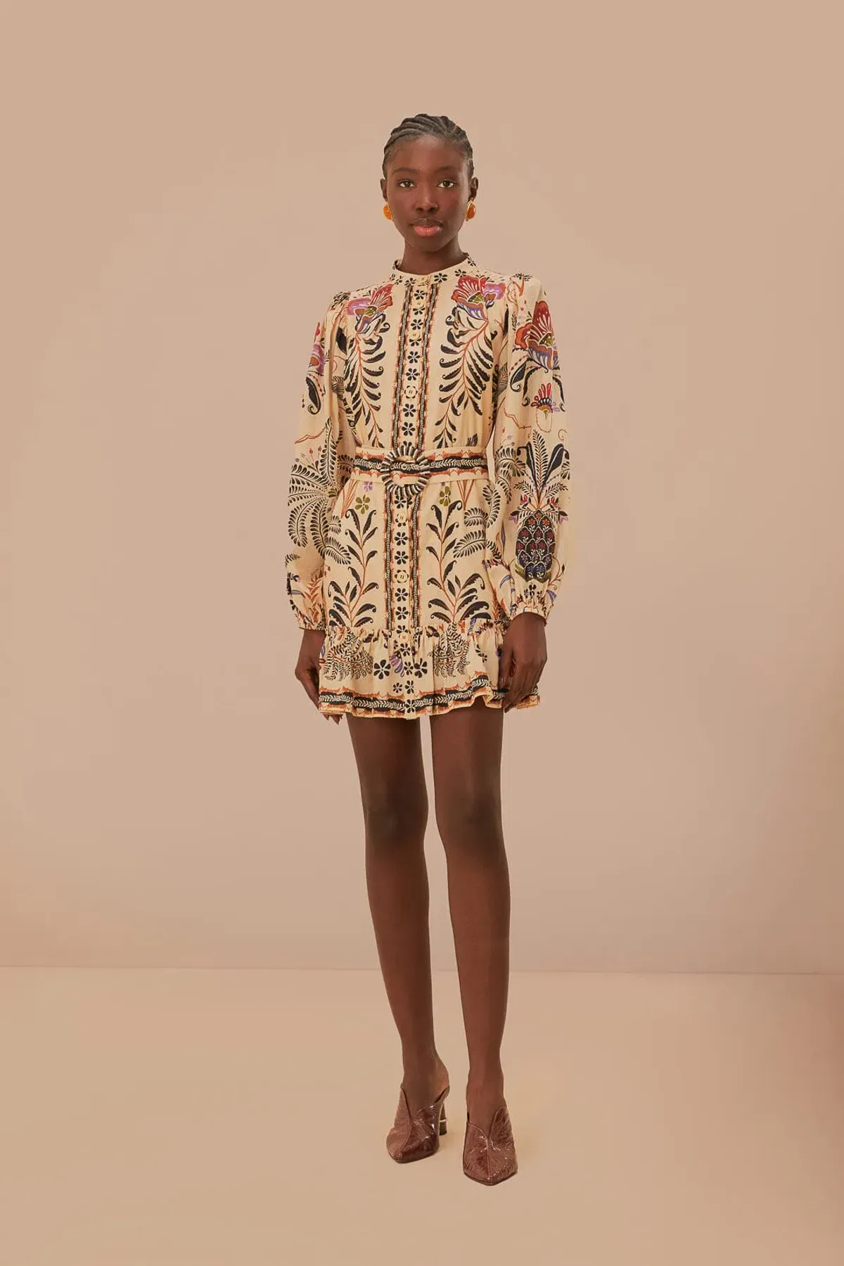Farm Rio Classic Nature Sand Mini Dress Print Size AU 12 for rent on The Volte - main image