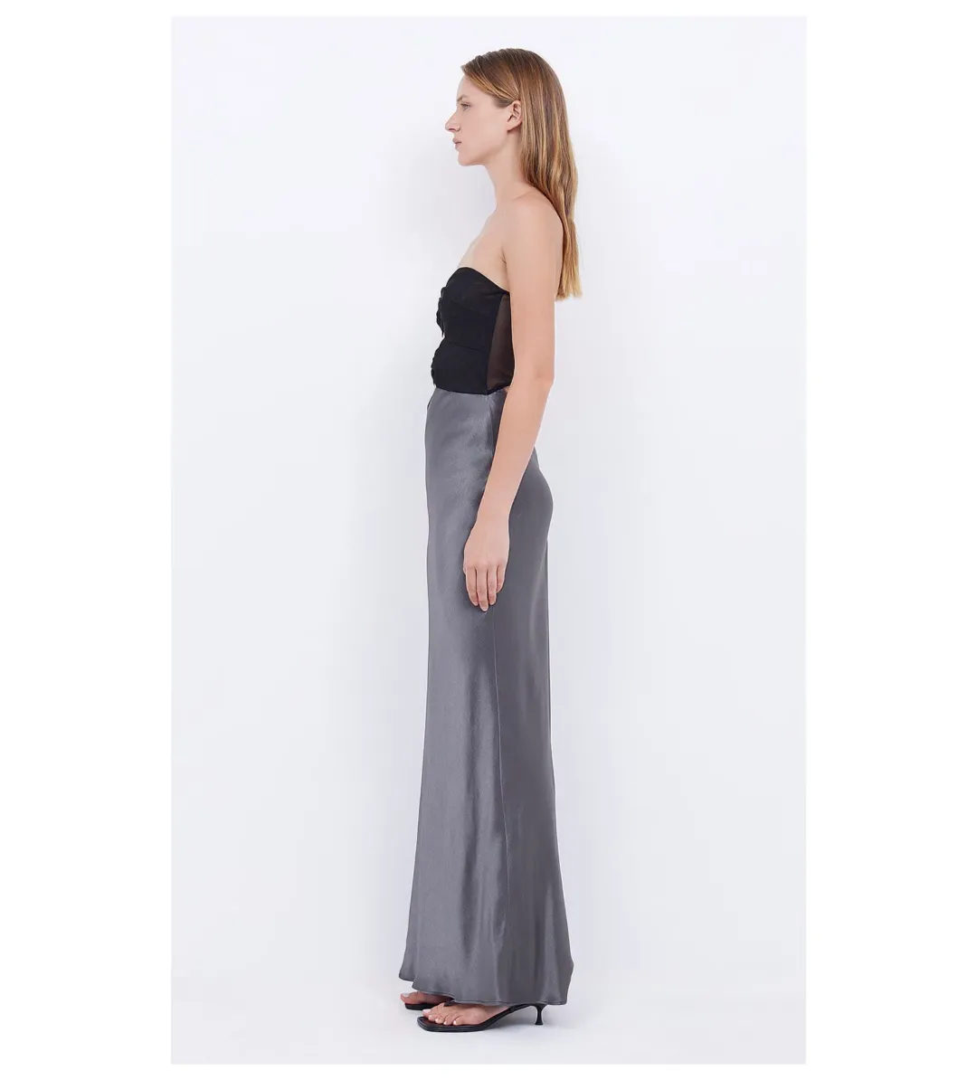 Bec & Bridge Halle Strapless Maxi Dress Gunmetal/Black Size AU 10 for rent on The Volte - main image
