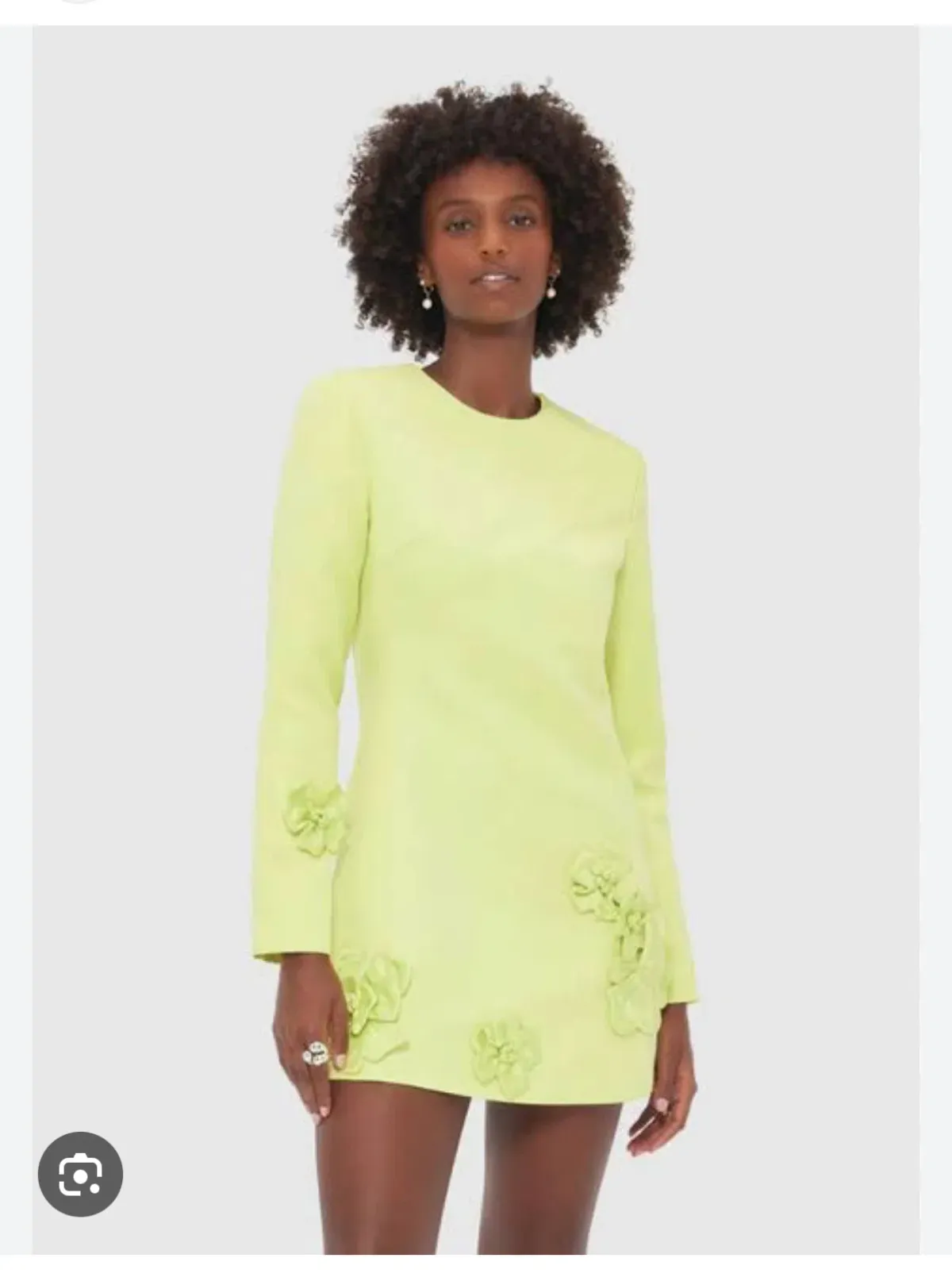 Leo Lin Long Sleeve Petal Mini Dress in Chartreuse Size AU 8 - Image 1