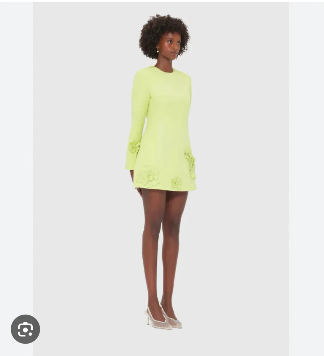 Leo Lin Long Sleeve Petal Mini Dress in Chartreuse Size AU 8 for rent on The Volte - main image