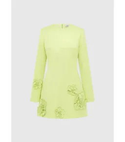 Leo Lin Long Sleeve Petal Mini Dress in Chartreuse Size AU 8 for rent on The Volte - image 2