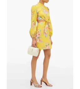 Zimmermann Zinnia Bow Cut Out Mini Dress Golden Floral Size 0/AU 8 for rent on The Volte - image 3