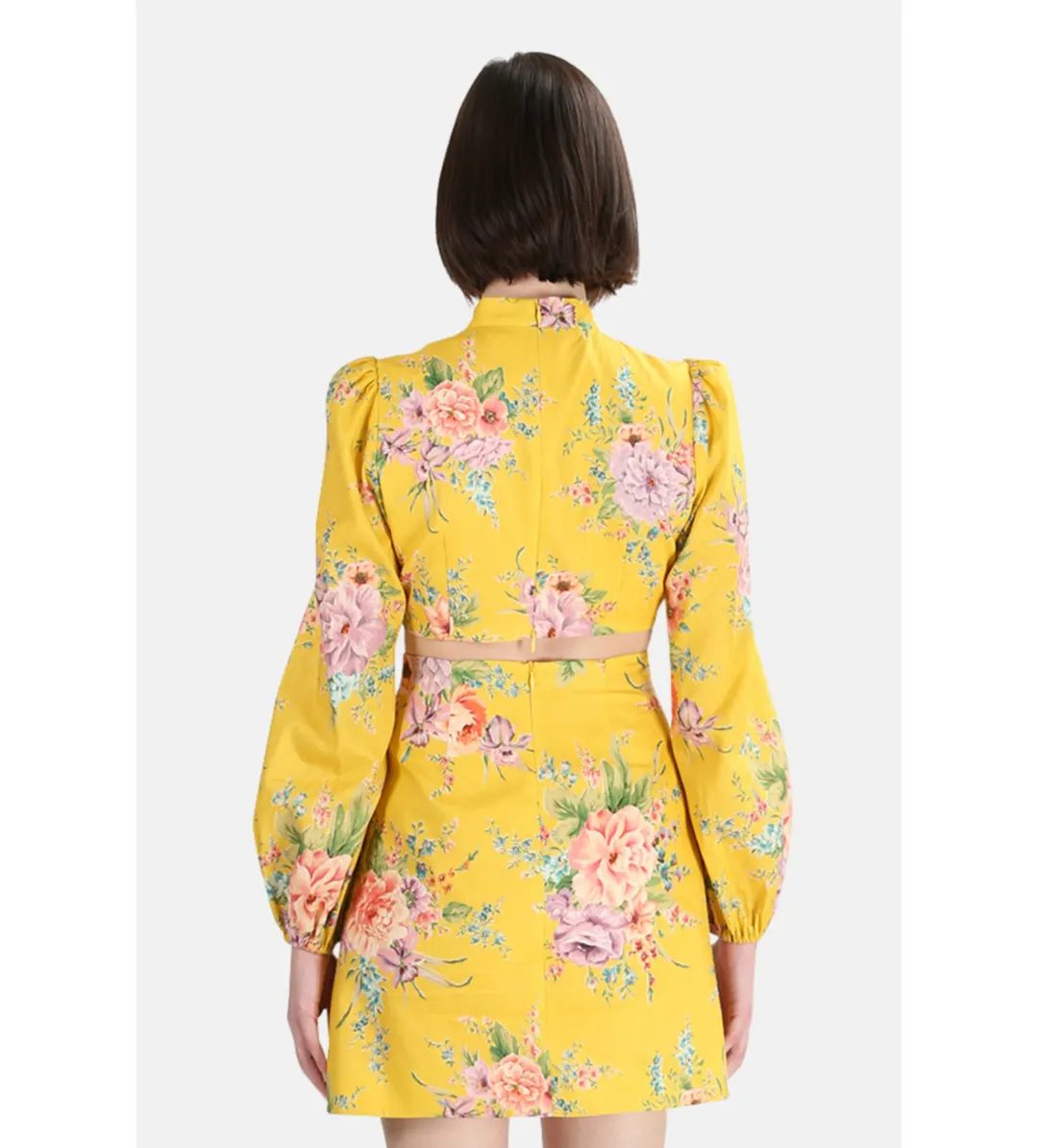 Zimmermann Zinnia Bow Cut Out Mini Dress Golden Floral Size 0/AU 8 for rent on The Volte - main image