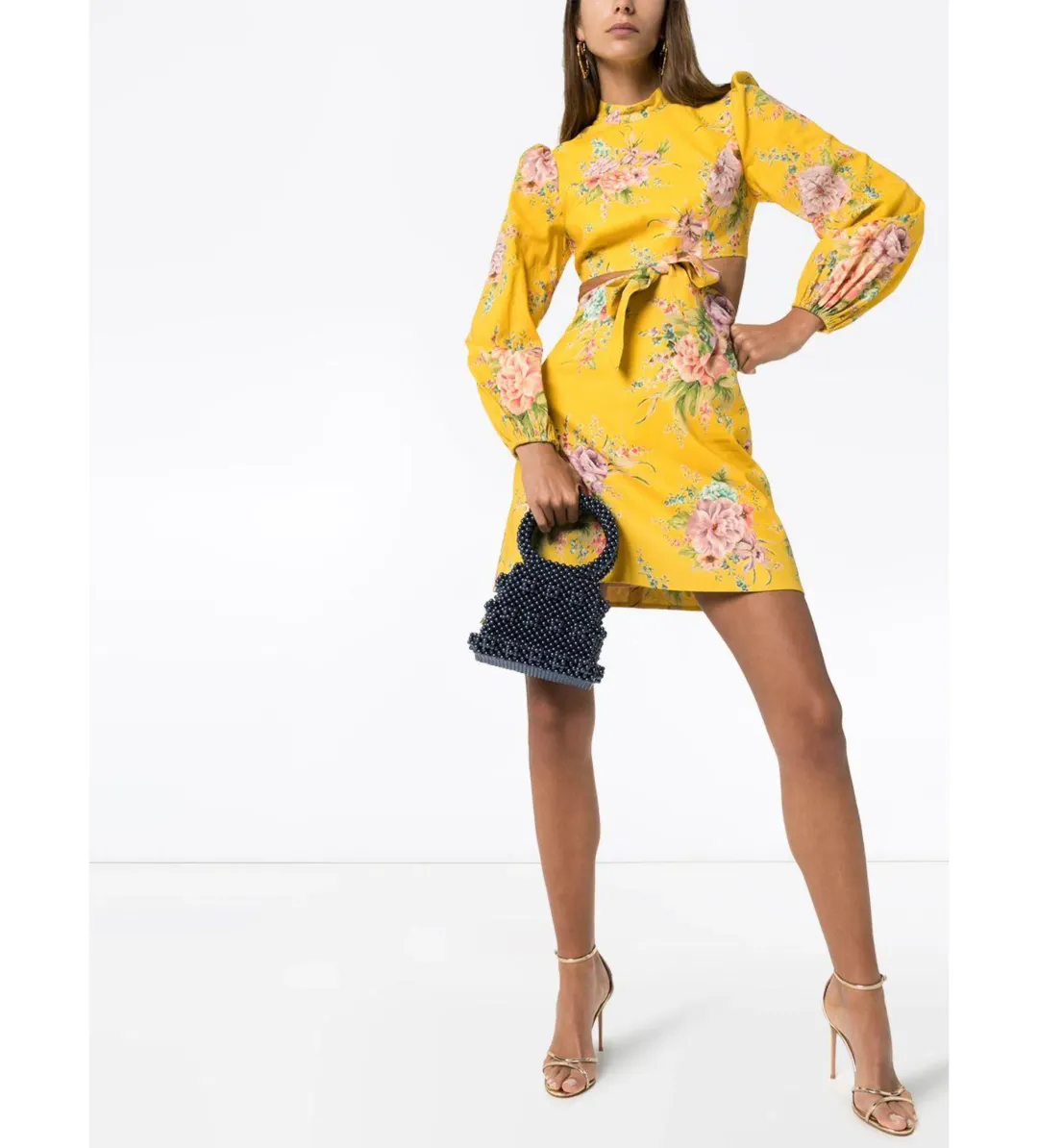 Zimmermann Zinnia Bow Cut Out Mini Dress Golden Floral Size 0/AU 8 for rent on The Volte - main image