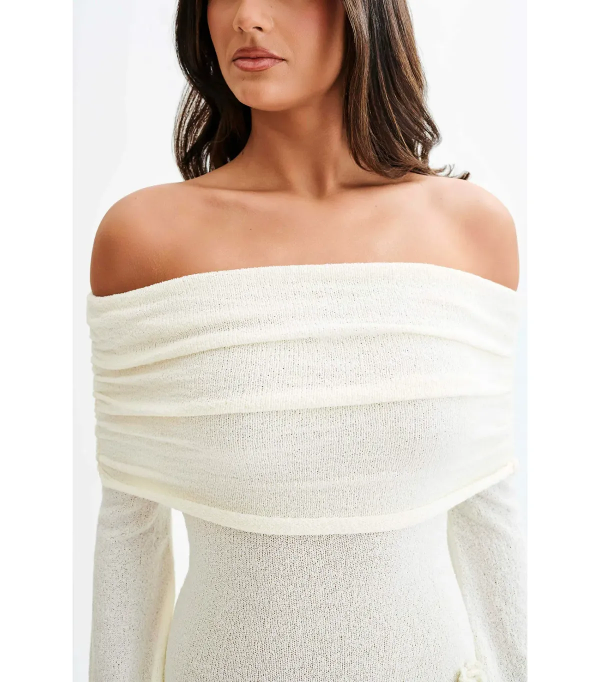 Meshki Kiki Off Shoulder Knit Rose Maxi Dress Ivory Size XS / AU 6 - Image 2
