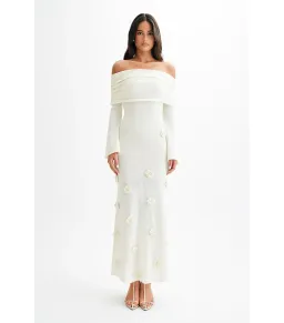 Meshki Kiki Off Shoulder Knit Rose Maxi Dress Ivory Size XS / AU 6 for rent on The Volte - image 1