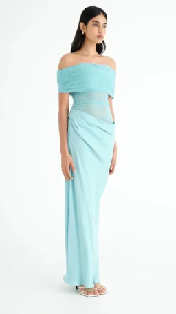 Benni Nico Off Shoulder Maxi Dress in Aquamarine Size AU 12 for rent on The Volte - image 2