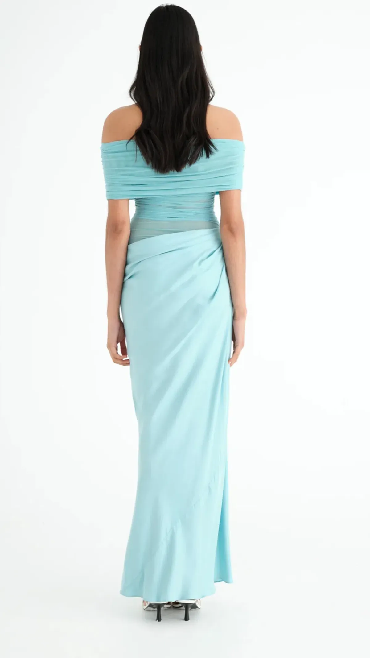 Benni Nico Off Shoulder Maxi Dress in Aquamarine Size AU 12 - Image 3
