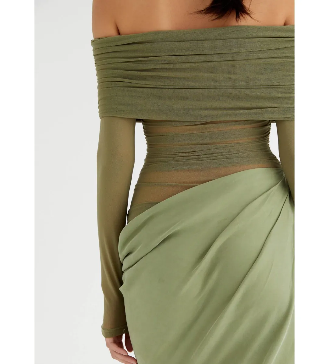 Benni Yasmin Off Shoulder Maxi in Pistachio Size 12 for rent on The Volte - main image