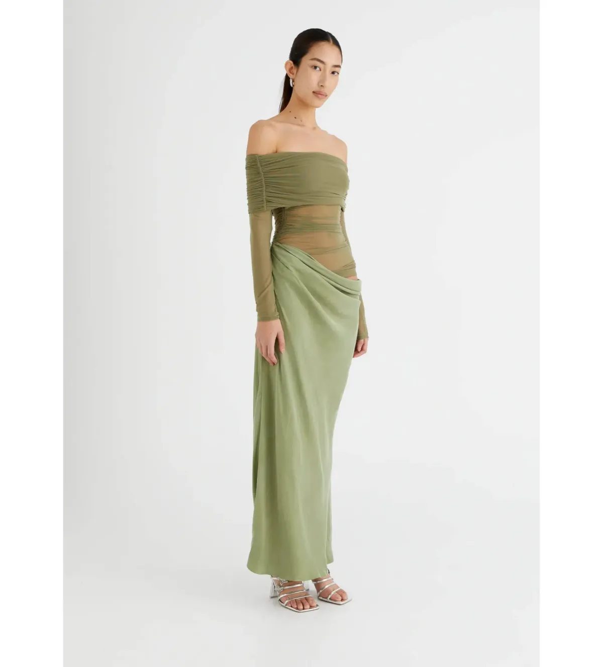 Benni Yasmin Off Shoulder Maxi in Pistachio Size 12 - Image 2