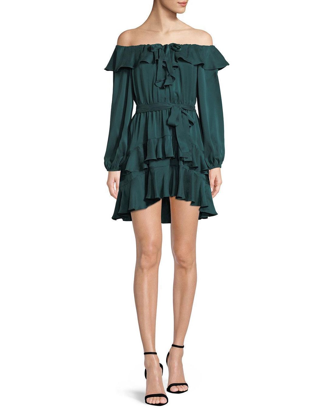 Flounce Off-the-shoulder Silk Mini Dress Size 8 for rent on The Volte - main image