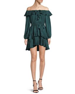 Flounce Off-the-shoulder Silk Mini Dress Size 8 for rent on The Volte - image 1