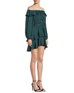 Flounce Off-the-shoulder Silk Mini Dress Size 8 for rent on The Volte - image 3