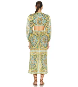 Zimmermann Halcyon Tie Front Midi Dress Blue Yellow Paisley Size 12 for rent on The Volte - image 2