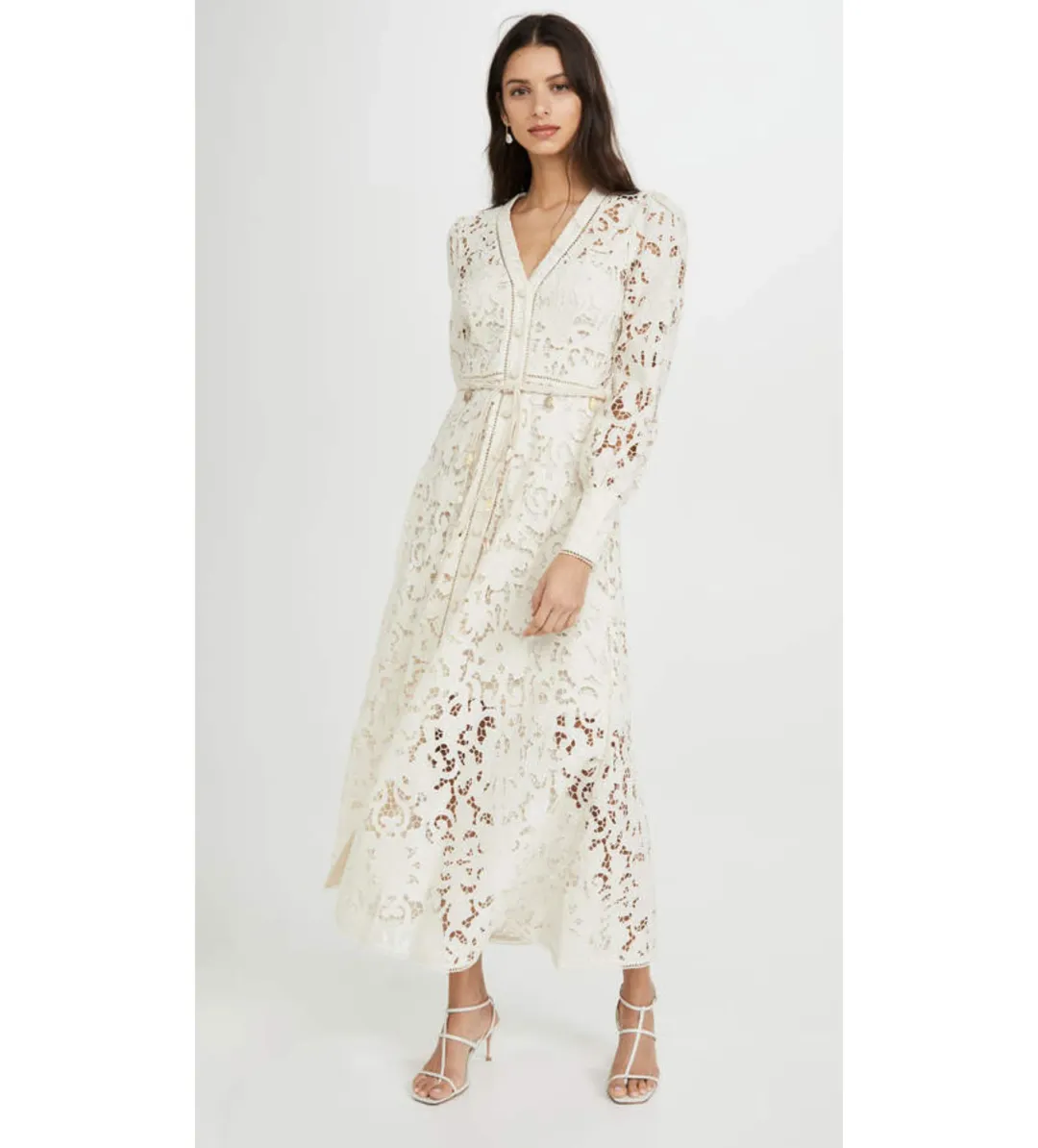 Zimmermann Freja Belted Broderie Anglaise Cotton Maxi Dress Ivory Size 0 / AU 8 for rent on The Volte - main image