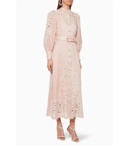 Zimmermann Freja Broderie Anglaise-linen Shirt Dress in Pink Size 0 / AU 8 for rent on The Volte - image 1